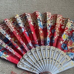 Elegant Red Floral Hand Fan